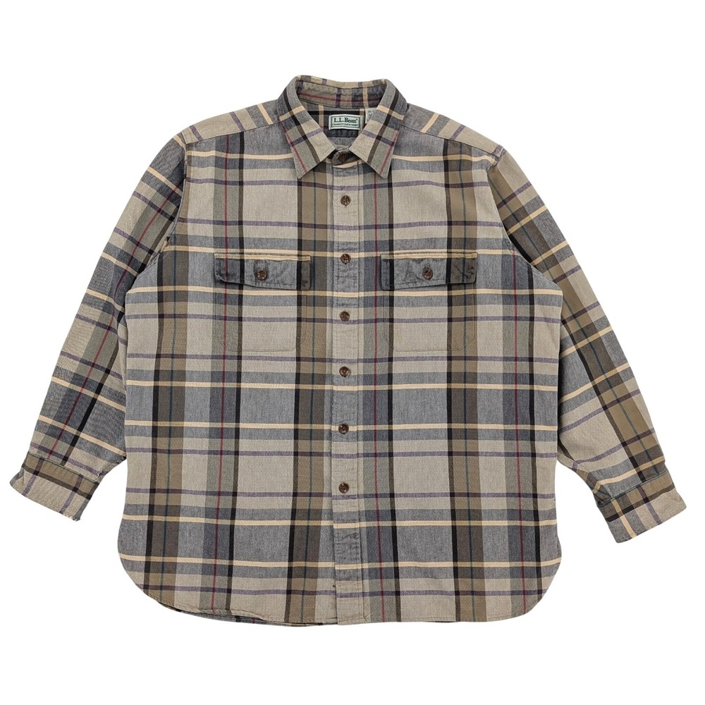 Vintage L.L. Bean Chamois Cloth Shirt Mens L Plaid Flannel Heavy Cotton Jamaica